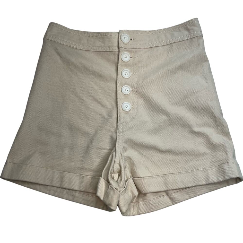 EVERY Camel Tan High Waisted Shorts, Button Closure, Pockets, Cuffed, Size 6 NWT